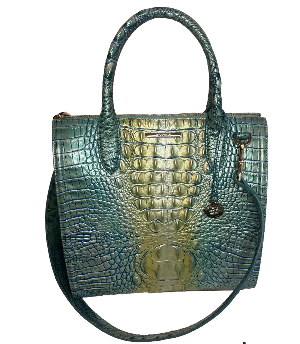 #304 Brahmin Caroline Seafoam Melbourne Embossed Leather Satchel Two-Way Bag